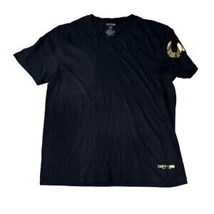 True Religion Men's LG Black V-neck Black T-shirt Gold Graphics